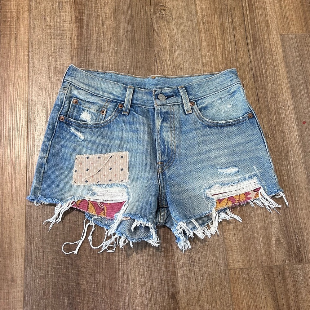 Patchwork Levi’s cutoff shorts